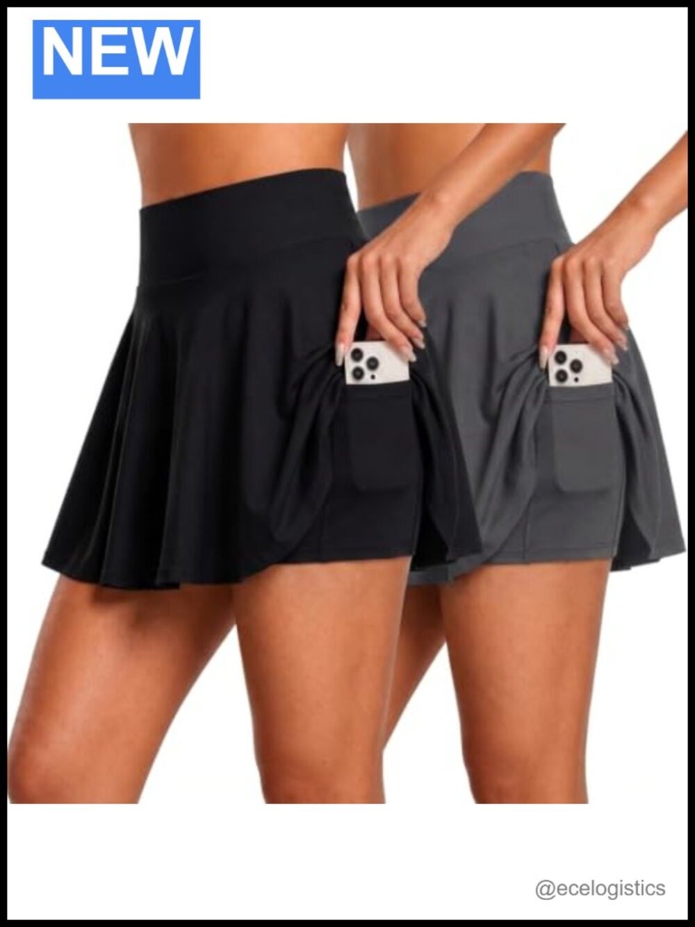 Women's Pleated Tennis Skort 2 Pack with Built-in Shorts High Waisted Squat